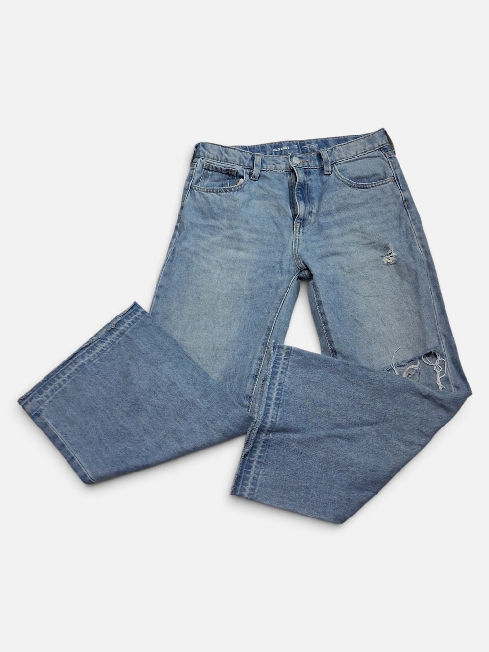 Old Navy Girls Light Wash Baggy Wide Leg Distressed Jeans 12 Plus